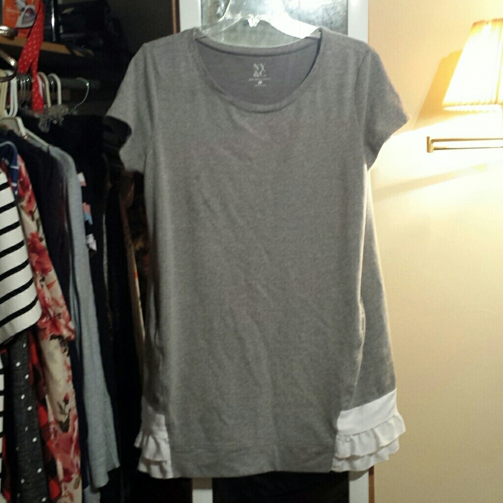 Gray NY and Co sweatshirt dress with ruffle